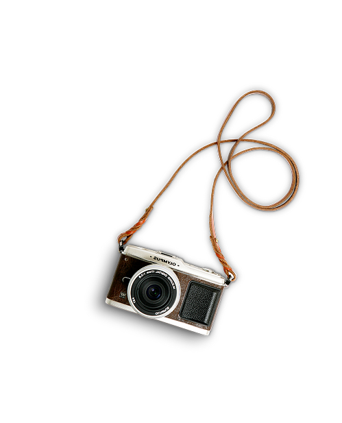 Vintage-style camera with a leather strap